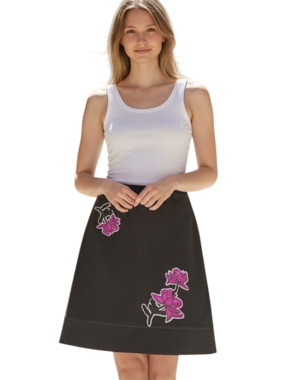 Vintage Studio Jax Black Purple Floral Design Wool Blend A-Line Skirt (10)